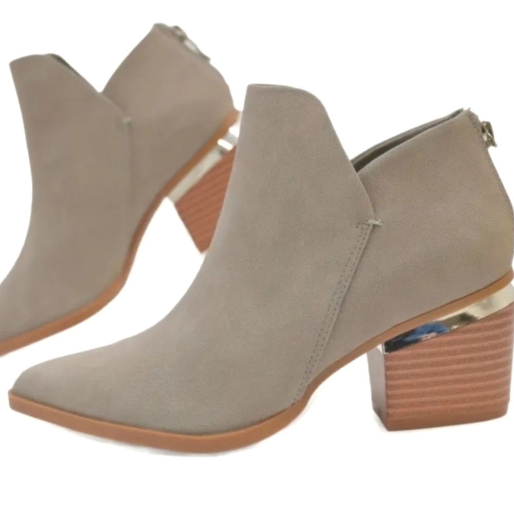 Ladies Stylish Gray Ankle Mirror Heel Boots Sz 9